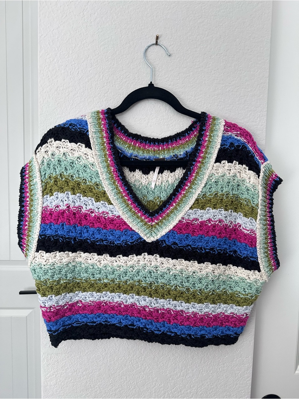 Free People Multicolor Crochet Striped Cropped Sweater Boho Size XS